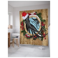 Штора для ванной JoyArty Осьминог в рождественском венке 180х200 (sc-5774) разноцветный