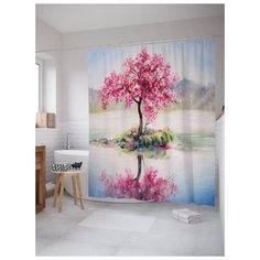 Штора для ванной JoyArty Вишня в отражении 180х200 (sc-15146) разноцветный