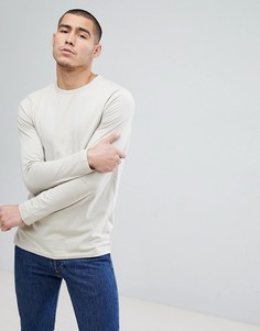 Удлиненный лонгслив с круглым вырезом ASOS DESIGN-Бежевый