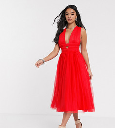 Красное платье миди из тюля эксклюзивно для ASOS DESIGN Petite-Красный