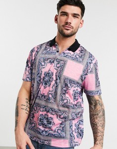 Поло свободного кроя с принтом в стиле барокко ASOS DESIGN-Розовый