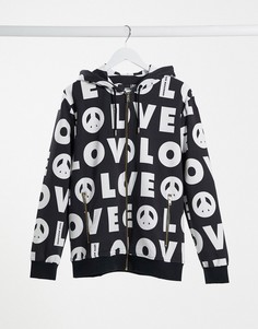 Худи на молнии со сплошным принтом логотипа Love Moschino-Черный