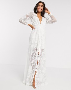 Свадебное платье с пышными рукавами и вышивкой ASOS EDITION-Белый