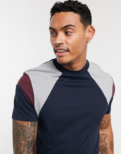 Темно-синяя футболка из органического хлопка со вставками колор блок ASOS DESIGN-Темно-синий