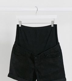 Черные джинсовые шорты с трикотажной вставкой на поясе Mamalicious-Черный Mama.Licious
