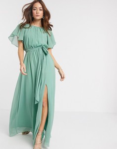 Goddvia tie waist maxi dress in sage green-Зеленый Goddiva