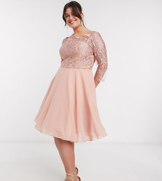 Золотисто-розовое платье для выпускного с кружевной отделкой Chi Chi Curve-Золотой