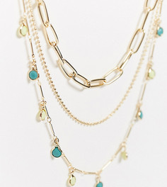 Золотистое ожерелье в несколько рядов с зелеными камнями ASOS DESIGN Curve-Золотой