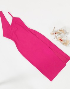 Розовое платье миди с вырезом AQAQ-Розовый