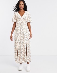 Платье макси персикового цвета с короткими рукавами Miss Selfridge-Кремовый