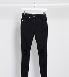 Черные зауженные джинсы с рваными коленями Parisian Petite-Черный