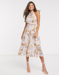 Розовое платье миди с американской проймой и кружевной отделкой Ted Baker-Розовый