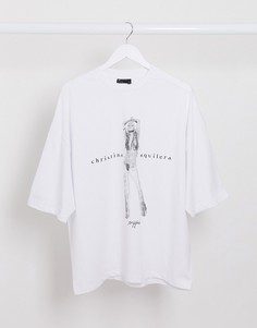 Футболка в стиле oversized с принтом "Christina Aguilera" спереди ASOS DESIGN-Белый