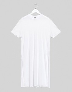 Длинная белая футболка с разрезами по бокам и добавлением льна ASOS DESIGN-Белый