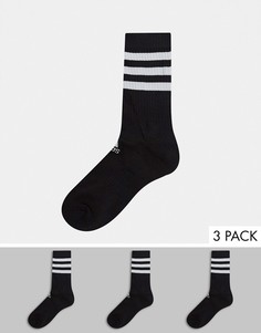 3 пары черных носков до щиколотки с 3 полосками adidas-Черный
