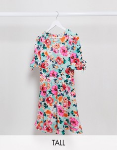 Платье мини с цветочным принтом и оборками Brave Soul Tall-Мульти