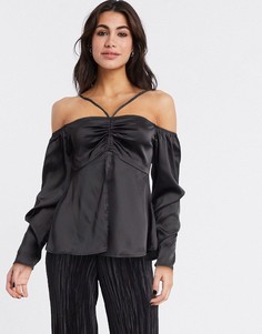 Черный топ с длинными рукавами и халтером Missguided