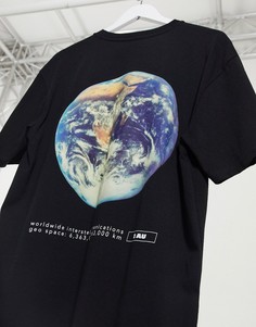 Черная футболка в стиле oversized с принтом планеты на спине Topman-Черный