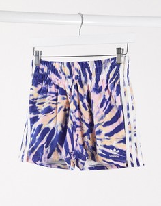 Синие шорты с 3 полосками и принтом тай-дай adidas Originals-Синий