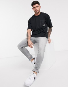 Черная футболка в стиле милитари с карманом New Look-Черный