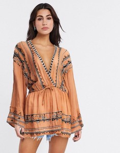 Туника с вышивкой Free People-Коричневый