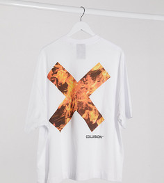 Белая футболка с логотипом и принтом огня COLLUSION Unisex-Белый