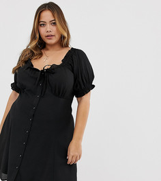 Свободное платье мини на пуговицах с вырезом сердечком ASOS DESIGN Curve-Черный