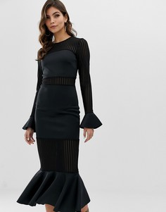 Платье миди со вставками в полоску и оборками ASOS DESIGN-Черный