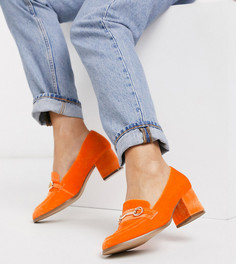 Оранжевые бархатные лоферы на среднем каблуке для широкой стопы ASOS DESIGN-Оранжевый