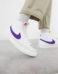 Кожаные кроссовки с белой и фиолетовой отделкой Nike Blazer Mid 77-Белый