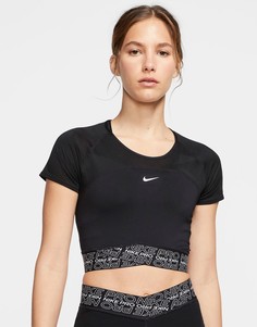 Черная короткая футболка с сетчатыми вставками Nike Pro Training-Черный