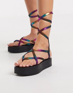 Разноцветные кожаные сандалии с ремешками ASOS DESIGN-Мульти