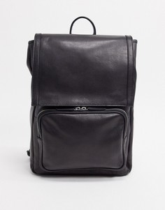 Черный кожаный рюкзак с карманом ASOS DESIGN