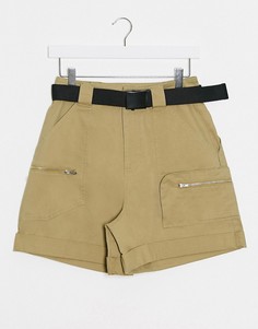 Оливковые шорты милитари в стиле сафари с поясом ASOS DESIGN-Зеленый