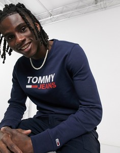 Темно-синий узкий свитшот с круглым вырезом и логотипом Tommy Jeans