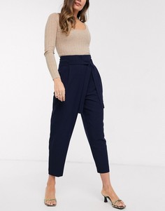 Суженные книзу брюки длиной до щиколотки с завязкой на талии ASOS DESIGN-Темно-синий