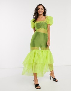Неоново-зеленое платье миди из органзы Unique 21-Зеленый Unique21