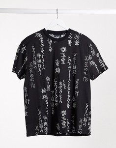 Черная свободная футболка с принтом ASOS DESIGN-Черный