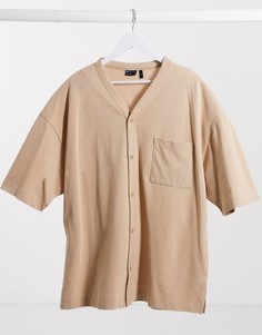 Бежевая бейсбольная рубашка в стиле oversized с карманом ASOS DESIGN-Бежевый