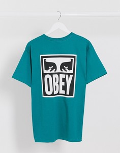 Сине-зеленая футболка с принтом Obey-Зеленый