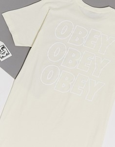 Бежевая футболка с принтом Obey-Бежевый