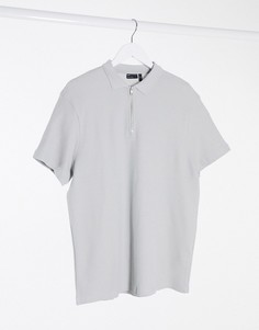 Поло из вафельного трикотажа серого цвета с короткими рукавами и молнией ASOS DESIGN-Серый