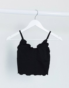 Черный кроп-топ в рубчик на бретелях с волнистыми краями ASOS DESIGN