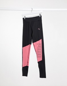 Черные леггинсы длины 7/8 с розовыми вставками Puma Training-Черный