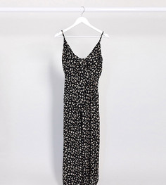 Черный комбинезон с цветочным принтом Topshop Petite