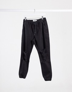 Черные рваные джинсовые джоггеры Bershka​​​​​​​-Черный