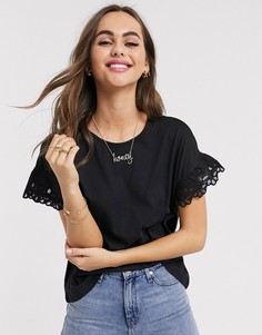 Черная футболка с отделкой кроше New Look-Черный