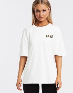 Свободная футболка с принтом на спине ASOS DESIGN-Белый
