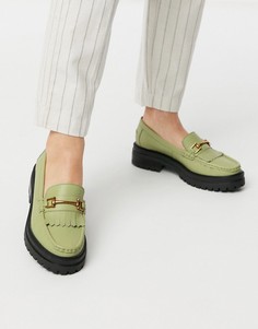 Зеленые кожаные лоферы на массивной подошве ASOS DESIGN-Зеленый