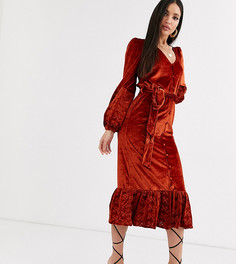 Бархатное платье рыжего цвета с вышивкой ришелье ASOS DESIGN Tall-Красный